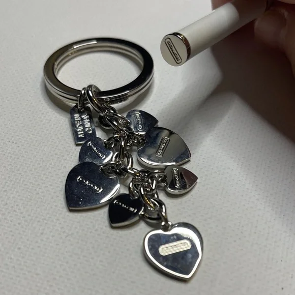 Coach Silver Heart Keychain with White Coach Pen - Picture 5 of 6